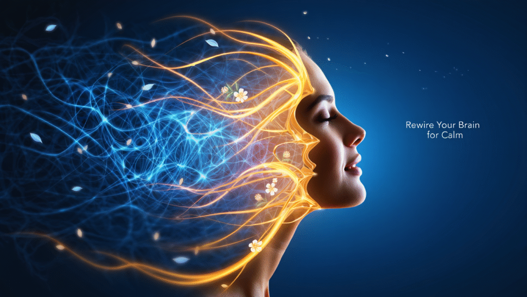 A stylized image depicting brain pathways transforming from chaotic to serene, symbolizing neuroplasticity for inner peace.